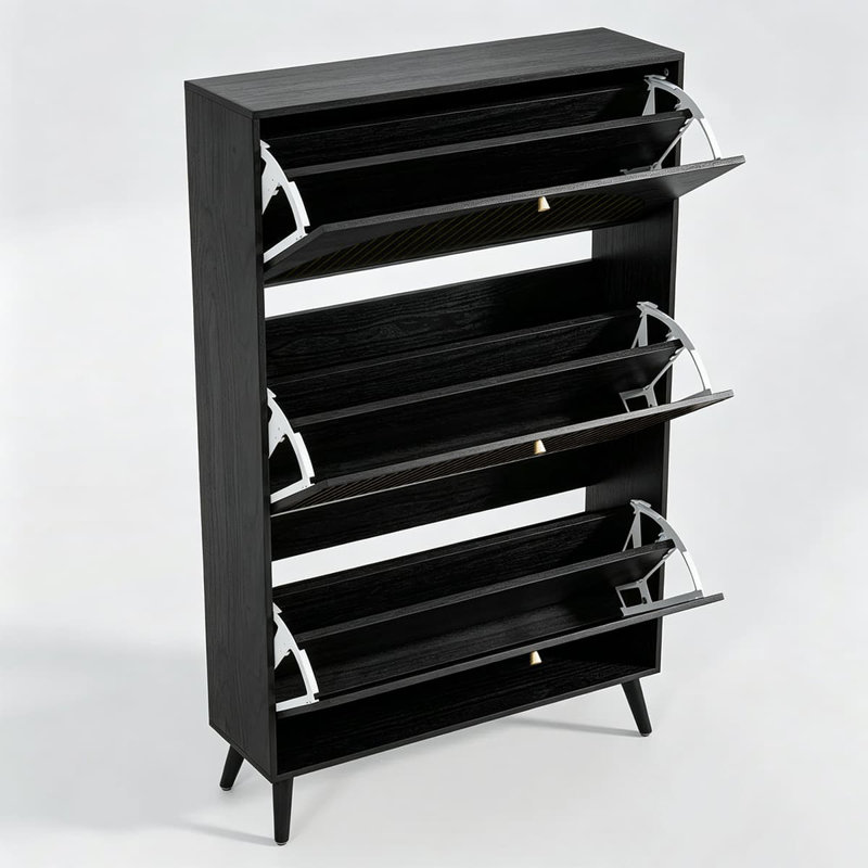 Armoire de rangement pour chaussures 24 paires avec 3 tiroirs rabattables, range-chaussures autoportant, Noir