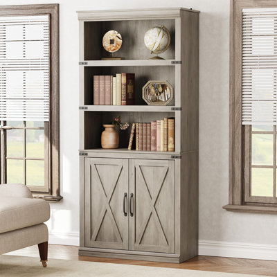 Bibliothèque de 68,7 po de hauteur avec armoire, étagère de rangement en bois à 5 niveaux avec portes pour le bureau à domicile et le salon