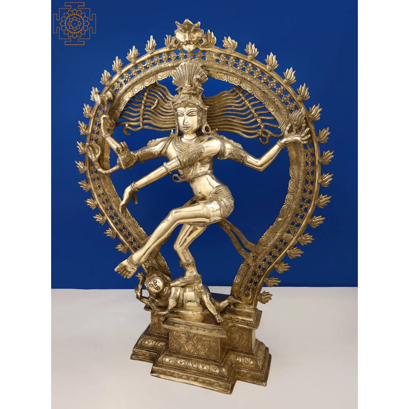Grande statue en laiton de 34 po Nataraja | Sculpture de plancher Shiva dansante pour salle de méditation et grand hall d'entrée