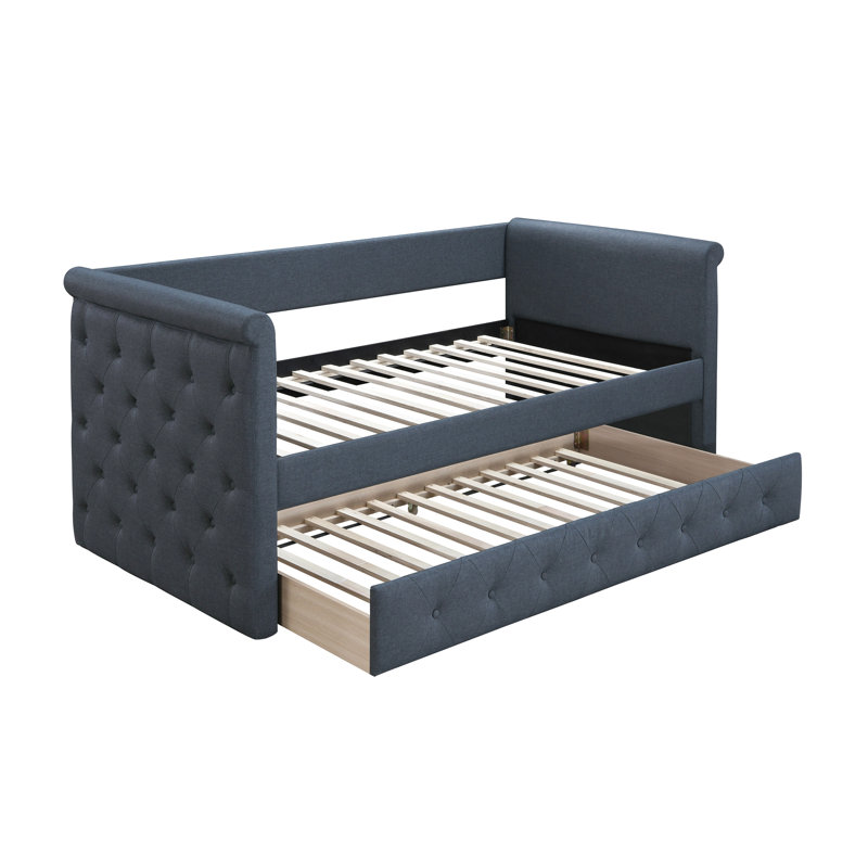 Contemporary 1Pc Day Bed W/ Slat Trundle Button Tufted Bedroom Furniture, Charcoal