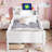 Wood Twin Size Platform Bed With Built-In LED Light, Multi-Functional Headboard, Guardrail And 2 Drawers (Bed)-1774273590