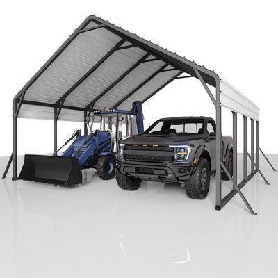 20' x 20' Metal Carport for 2 Cars, Heavy-Duty Steel Frame Outdoor Shelter with High Roof, All-Weather Storage for Trucks, Boats & Tractors