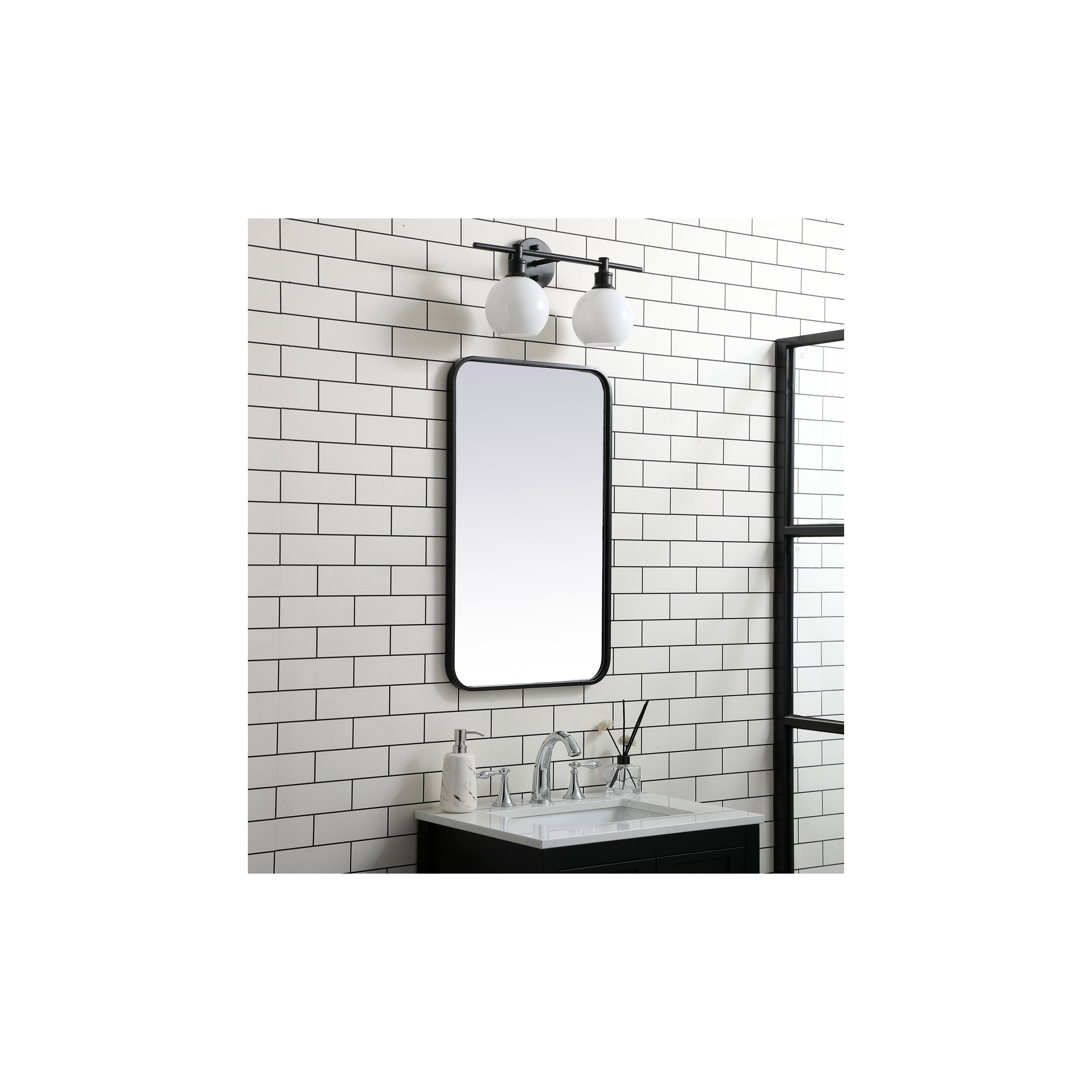 Sabine Metal Rounded Rectangle Wall Mirror, 30" x 18", Black