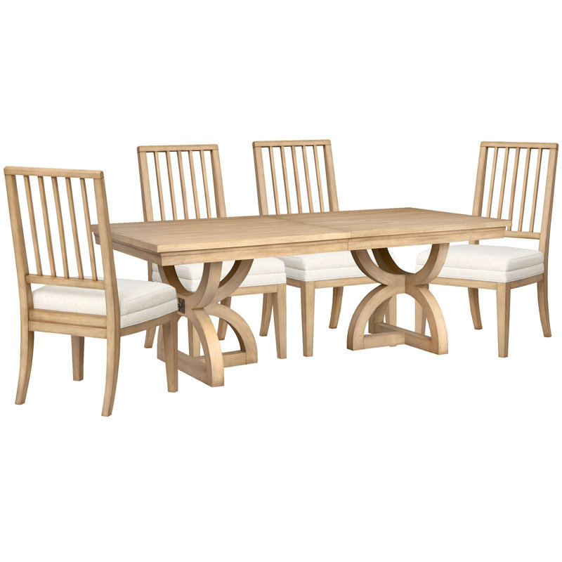 Table de salle à manger extensible à tréteaux avec 4 chaises d'appoint, 5 pièces: table, 4 chaises