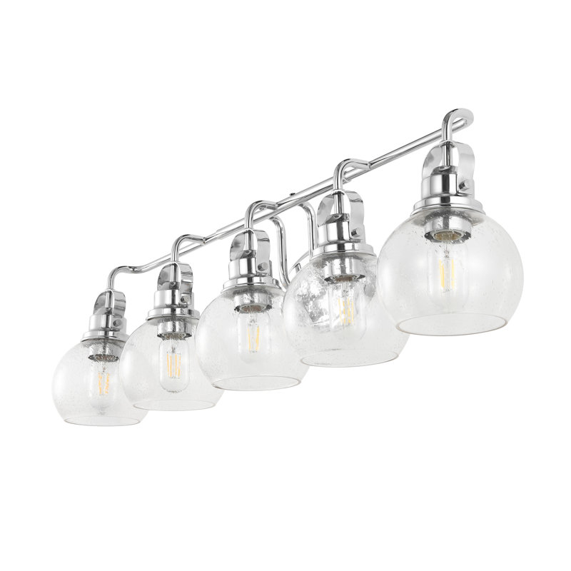 Gilbertson Metal/Seeded Glass Vanity Light, 5 Lights, Chrome