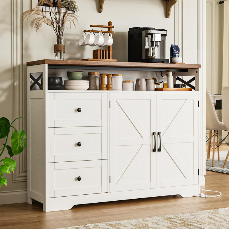 Buffet Farmhouse avec tiroirs, Blanc