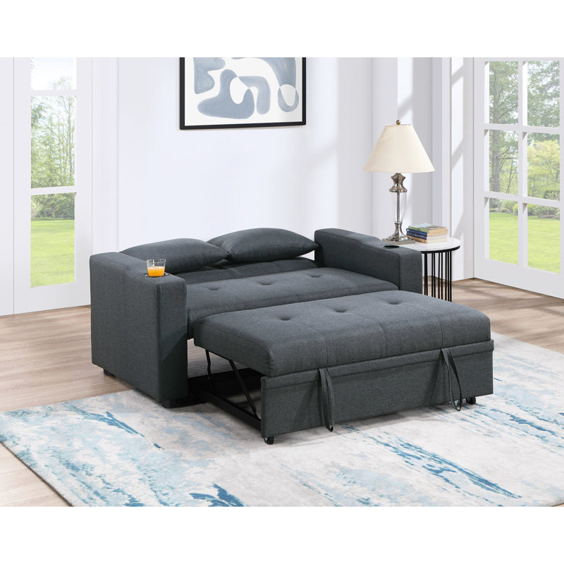 Canapé-lit contemporain gris anthracite avec siège et porte-gobelet