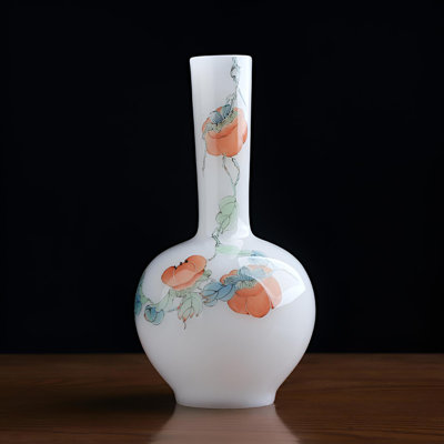 Artistic Hand-Painted Persimmon Vase – Smooth Glazed Porcelain With Elegant Charm