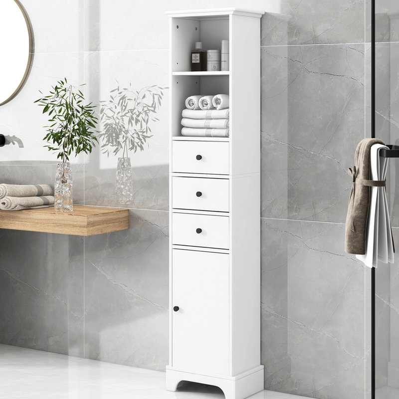 Armoire de salle de bain blanche avec 3 tiroirs et tablette réglable
