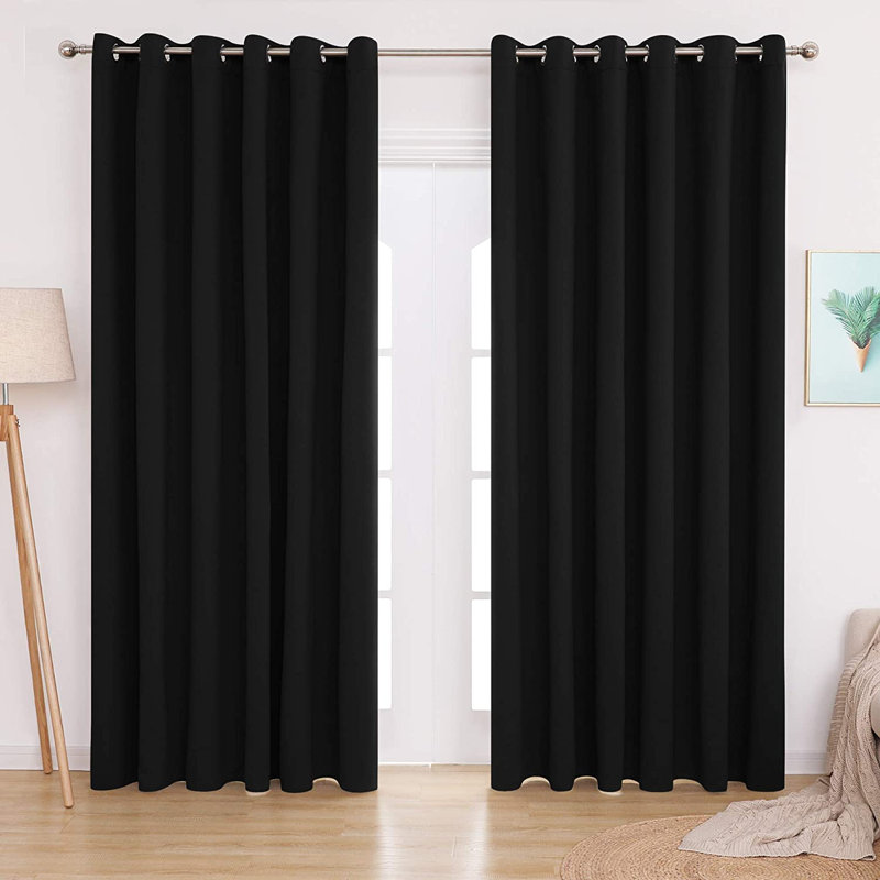 Blackout Door Curtain Pair, 229 W x 274 D cm, Black