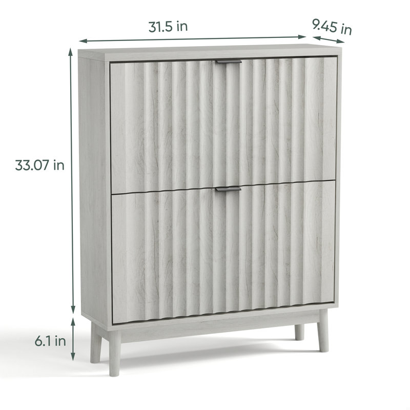 Shoe Cabinet With 2 Flip Drawers, Fluted Shoe Storage Cabinet