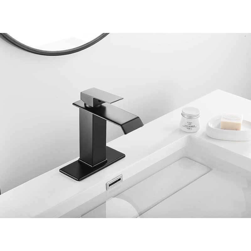Robinet de salle de bain noir à cascade - Robinet pour salle de bain à poignée simple