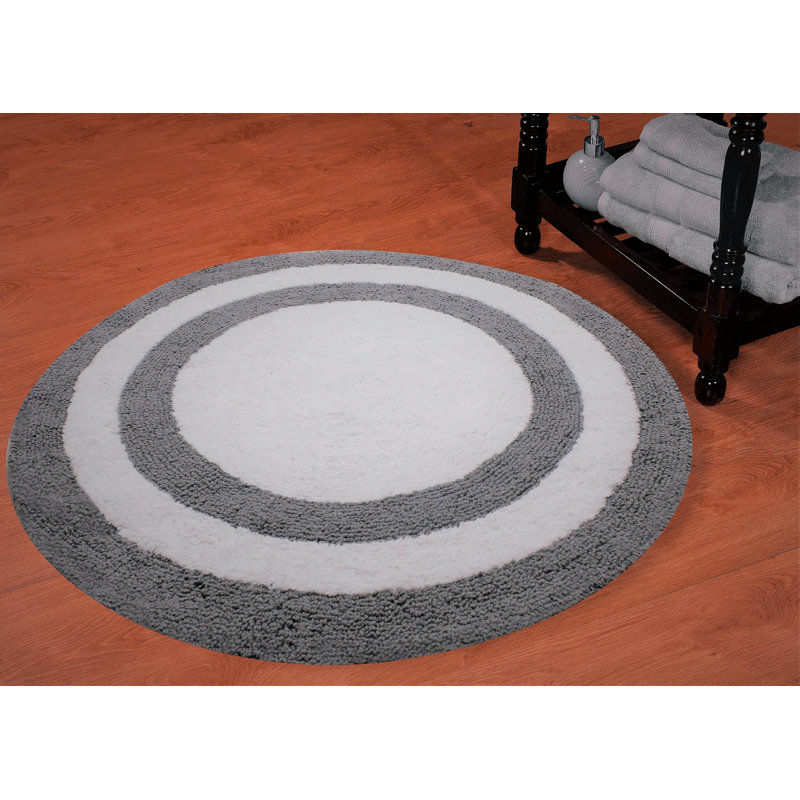 Tapis pour salle de bain 100% coton Manigault, Gris / blanc