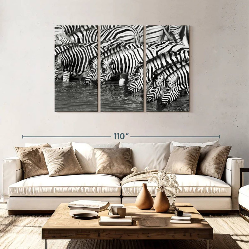 Brampt Etosha buvant des zèbres, H 48 po x l 74 po