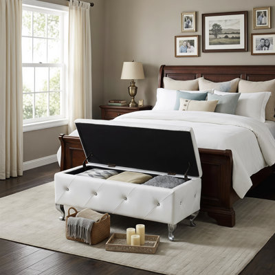 Repose-pieds rembourré avec siège de rangement idéal pour la chambre à coucher Finition du lit en cuir végétalien