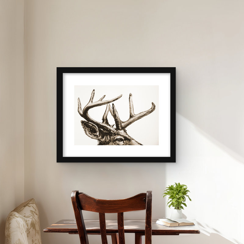 Roe Deer Plume sépia - Rustic Wildlife, reproduction d'art encadrée, Noir