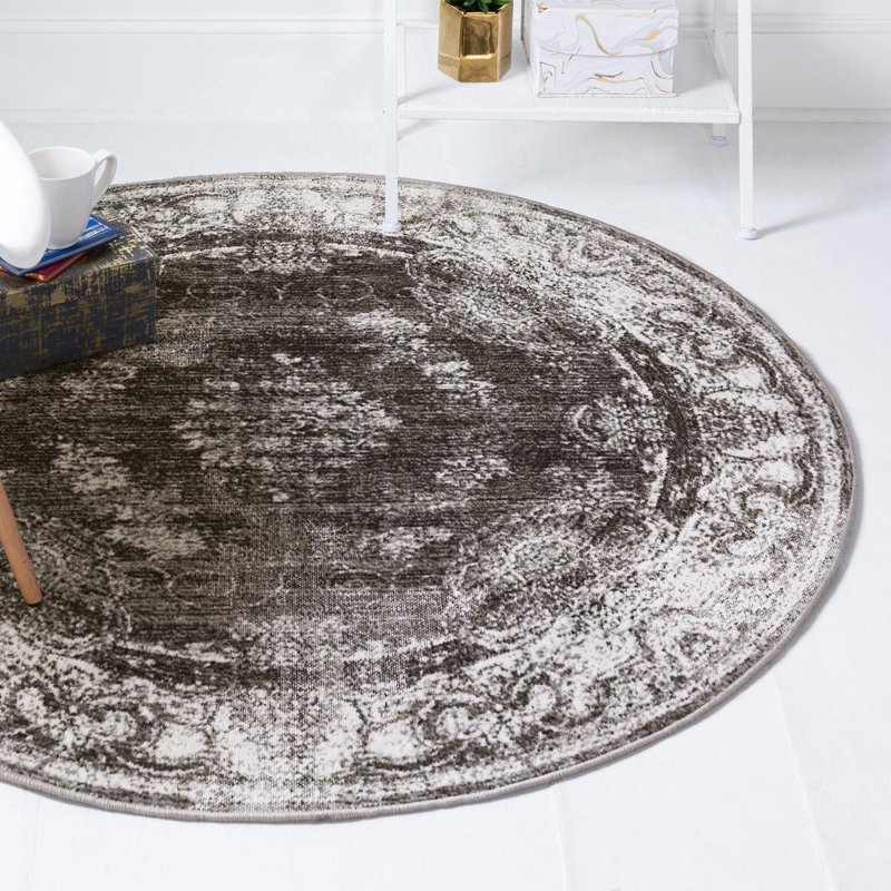 Clevinger Oriental Charcoal Area Rug, Round 6'1"