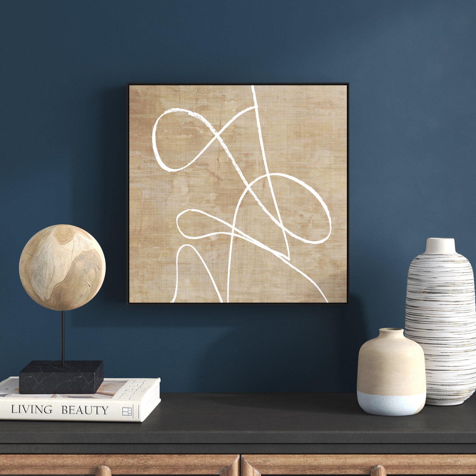 Swooping Lines - Floater Frame Painting on Canvas, 17.5" H x 17.5" W, Gold
