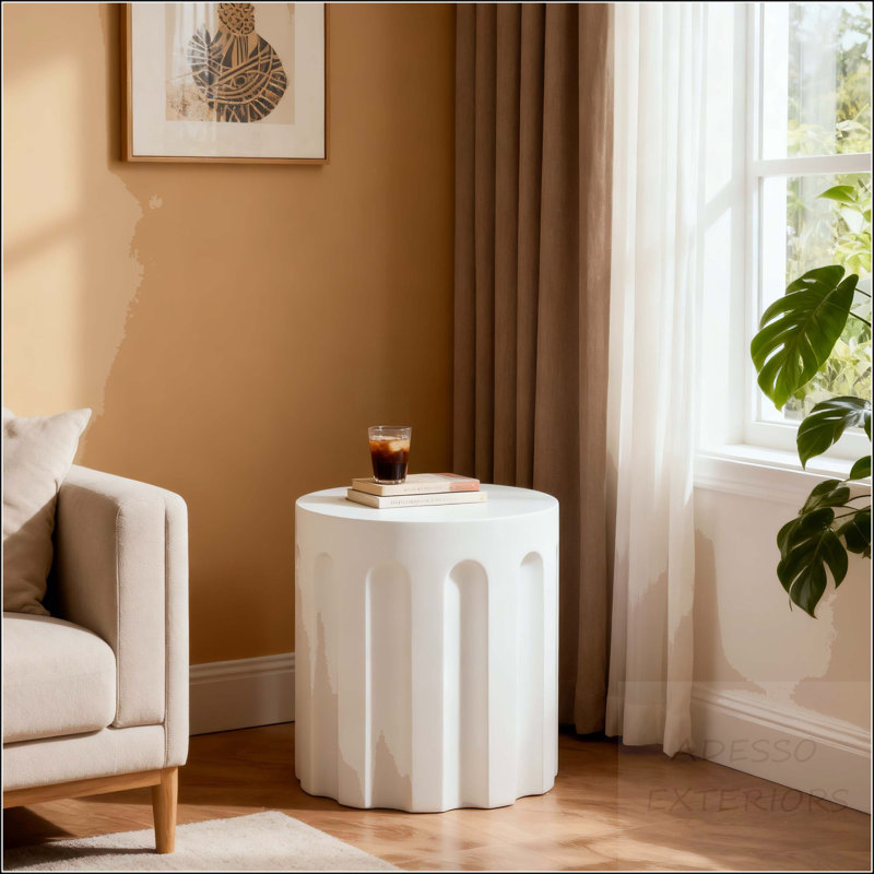 Table d'appoint blanche cylindrique MGO avec texture rainurée verticale