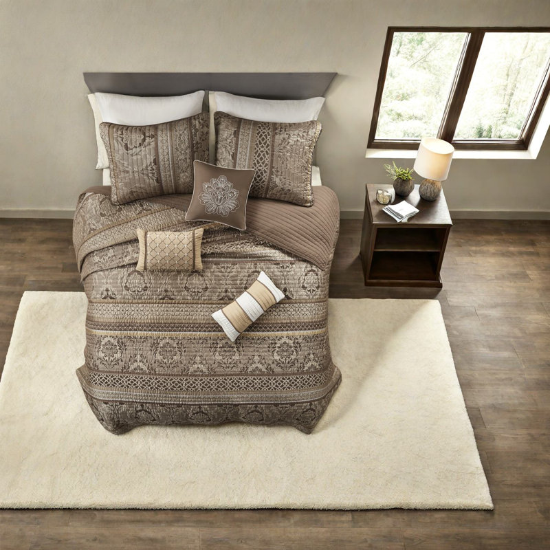 Ensembles de literie en coton luxueux, jacquard brun doré pour le confort de la maison