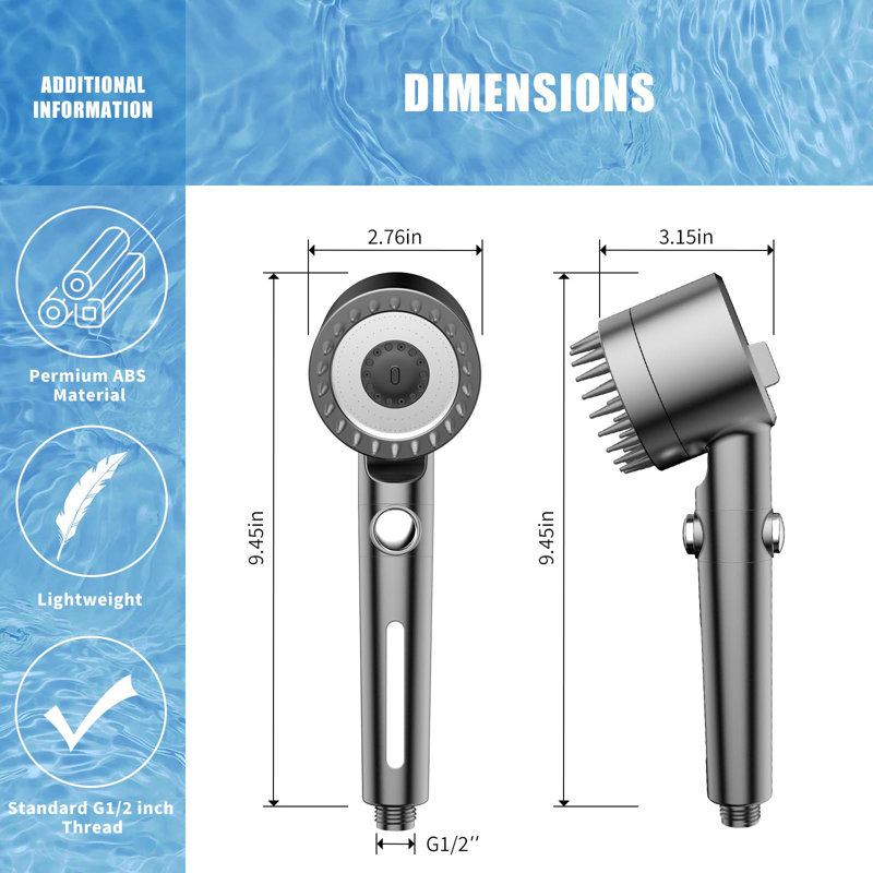 Pomme de douche filtrée avec pomme de douche à 3 jets à haute pression, Gris