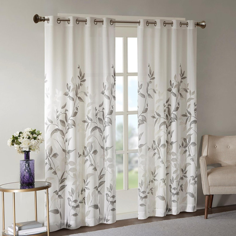 Burnout Printed Curtain Panel Pair(2 Pcs Window Panels), Multicolor-Black