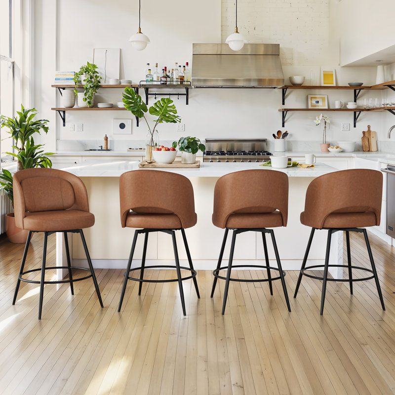 Tabouret de bar rotatif H 26 po Audrey, Brun / similicuir, 4