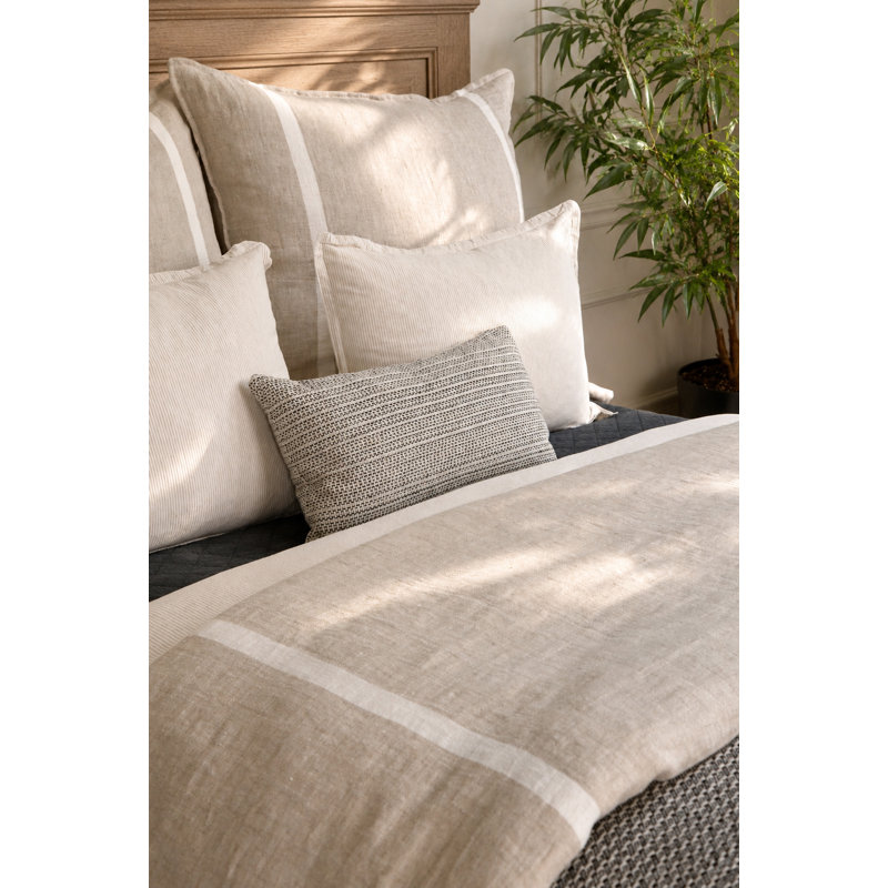 RORY - FLAX / MIDNIGHT - K DUVET, Queen Duvet Cover, Flax/White