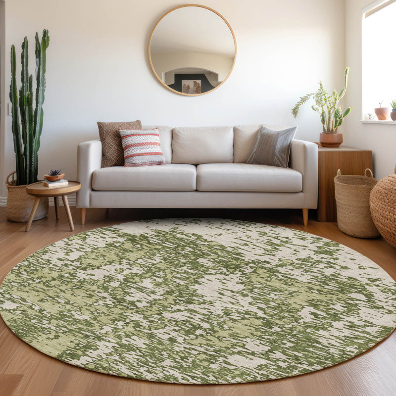Premium Machine Washable Prisco Olive Rug, Round 8'