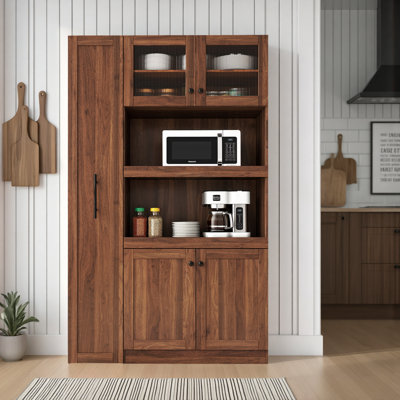 Multi-Tier Pull-Out Pantry Cabinet with 4 Doors,Expandable Kitchen Organizer for Dining Room, Office