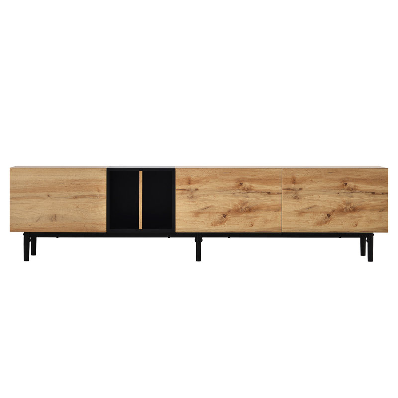 Meuble télé Evanuk, console multimédia, centre de divertissement avec grand meuble de rangement Evanuk, Bois naturel