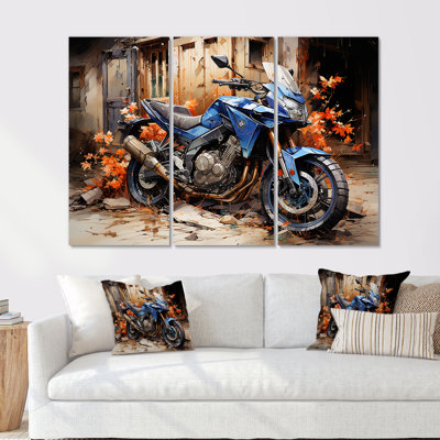 Blue Durty Bike Urban Speed - Motorcycle Canvas Art Set