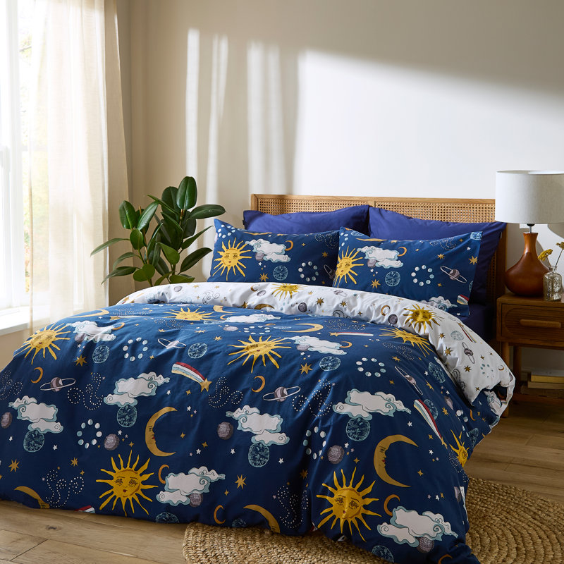 Disco Space Cotton Abstract Duvet Cover Set with Pillowcases, Super King Duvet Cover + 2 Standard Pillowcases