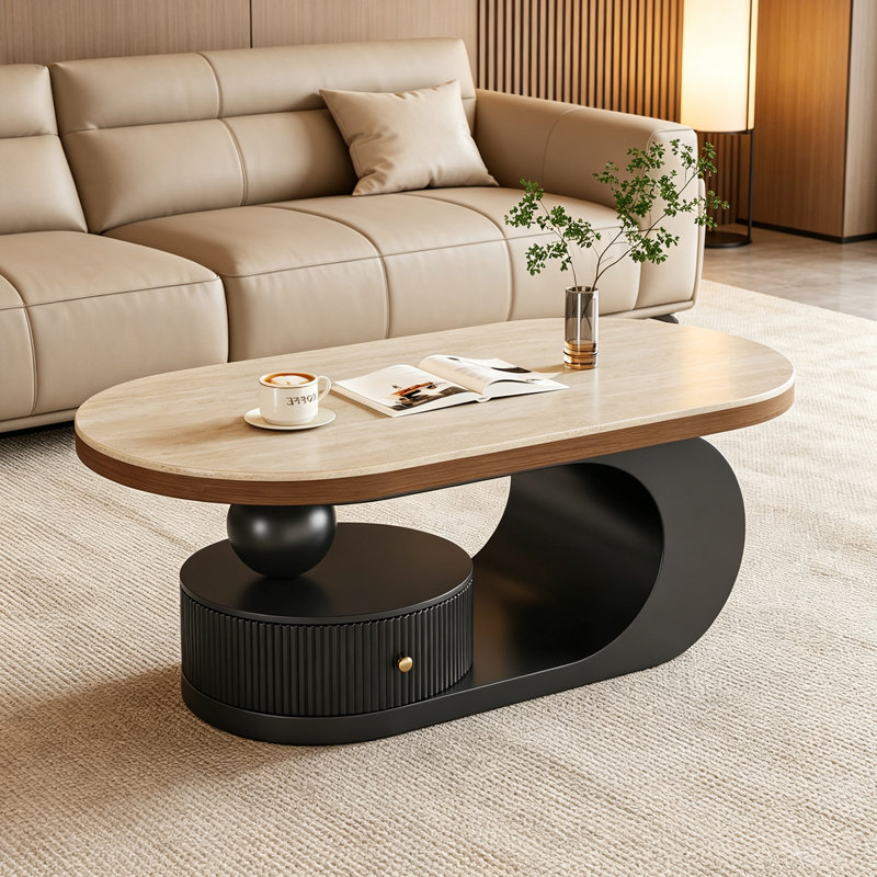 Dimatteo, H 15,74 po x l 47,24 po x P 23,62 po, Plateau brun clair / base noire, Bois