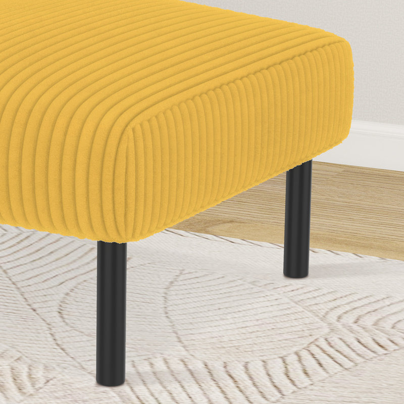 Upholstered Corduroy Ottoman With Metal Legs,Square Footstool For Living Room, Yellow
