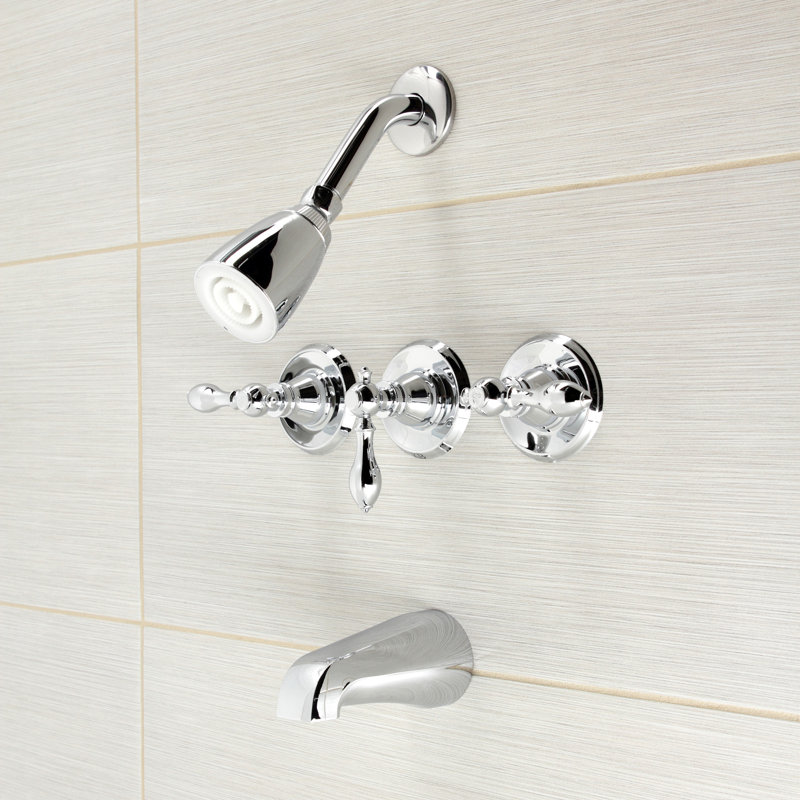 Kingston Brass American Classic Triple-Handle Tub and Shower Faucet, Polished Chrome