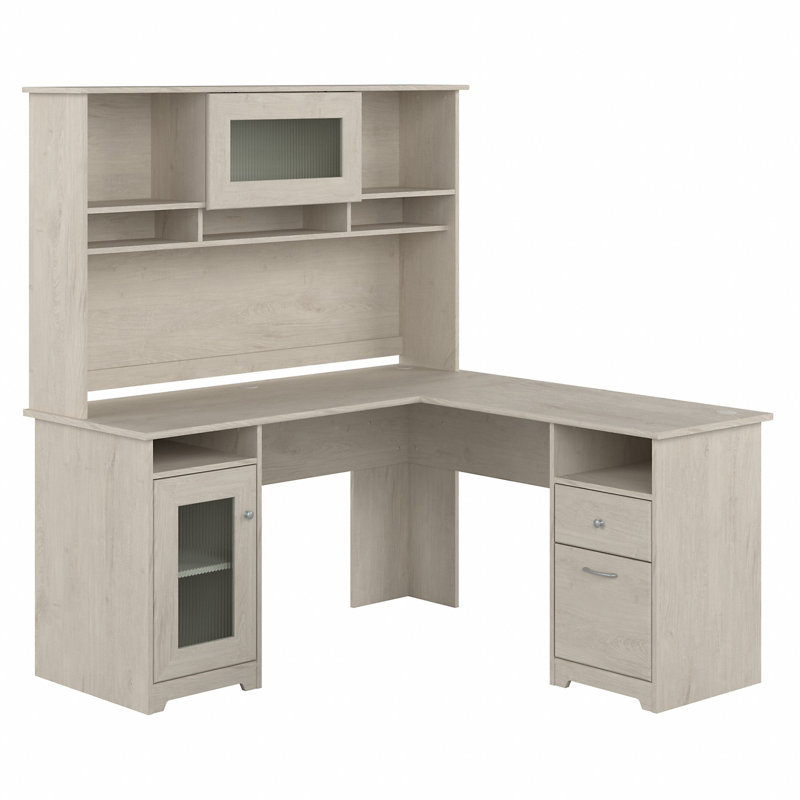Ozro L-Shaped Executive Desk, Linen White Oak