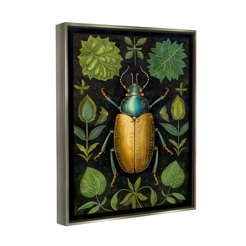 «Ba-428-Floater Botanical Beetle Study», reproduction encadrée sur toile par The Dutch Lady, Cadre flottant gris lustré