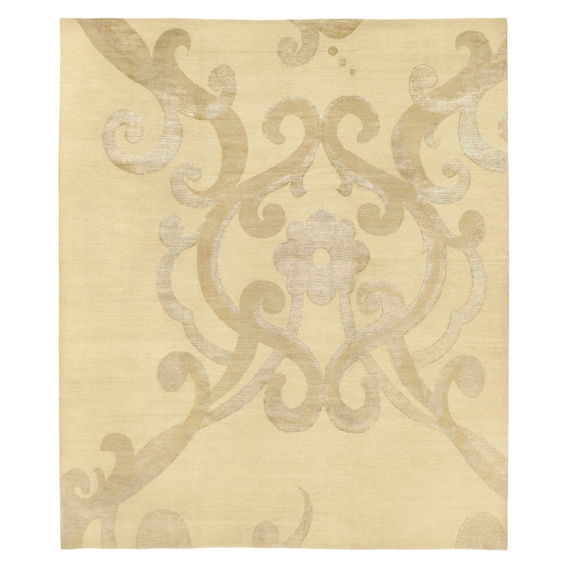 Assumed Damask Area Rug in Beige/White, Rectangle 10' x 14'