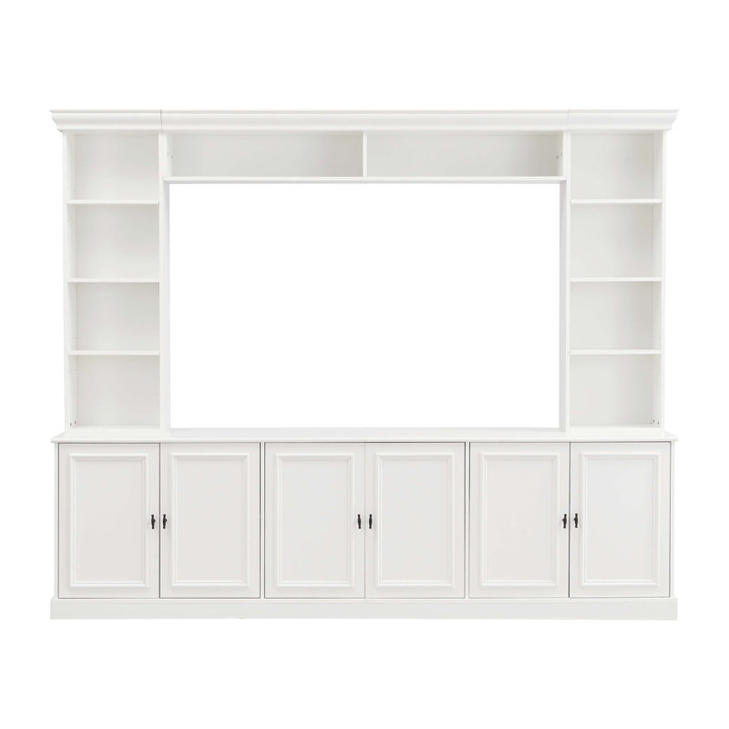 97.4"W 4-Piece Wall Unit Entertainment Center With Bookshelf For Tvs Up To 70", TV Stand With Adjustable Shelf, Mid-Century Media Console With Bridge For Living Room