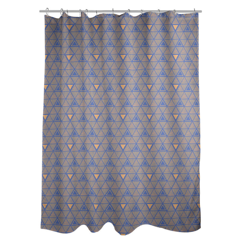 Rideau de douche simple à triangles à main classique Patricia Geoffrey, Bleu / Orange