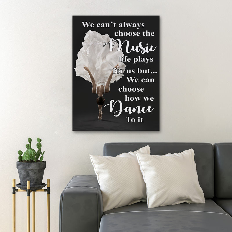 Ballet Girl In White sur fond noir - Art textuel sur toile tendue, H 20 po x l 16 po x P 2 po