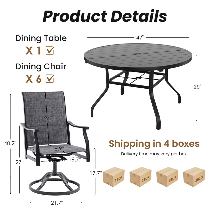 Outdoor Swivel Chair Round Table Dining Set, Gris