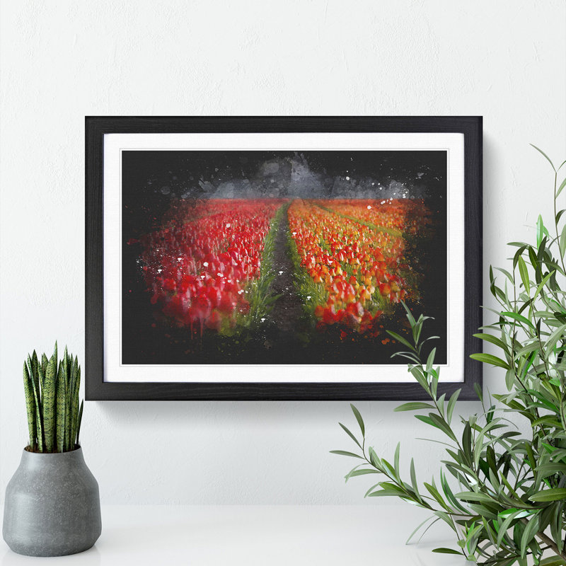 Field of Tulips - Picture Frame Graphic Art, 27cm H x 36cm W x 2cm D, Black Framed
