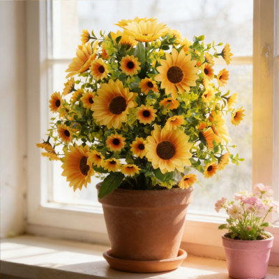1pc Artificial Sunflower Ball Topiary Trees, 23.5in H Outdoor Fake Plants with Ground Spikes for Garden & Patio Decor, Realistic Faux Flowers, Fade & Water Resistant