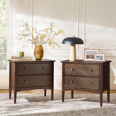 Laborde 28''W Transitional Solid Wood Leg End Table with 2 Drawers and Built-In Charging Station Set of 2