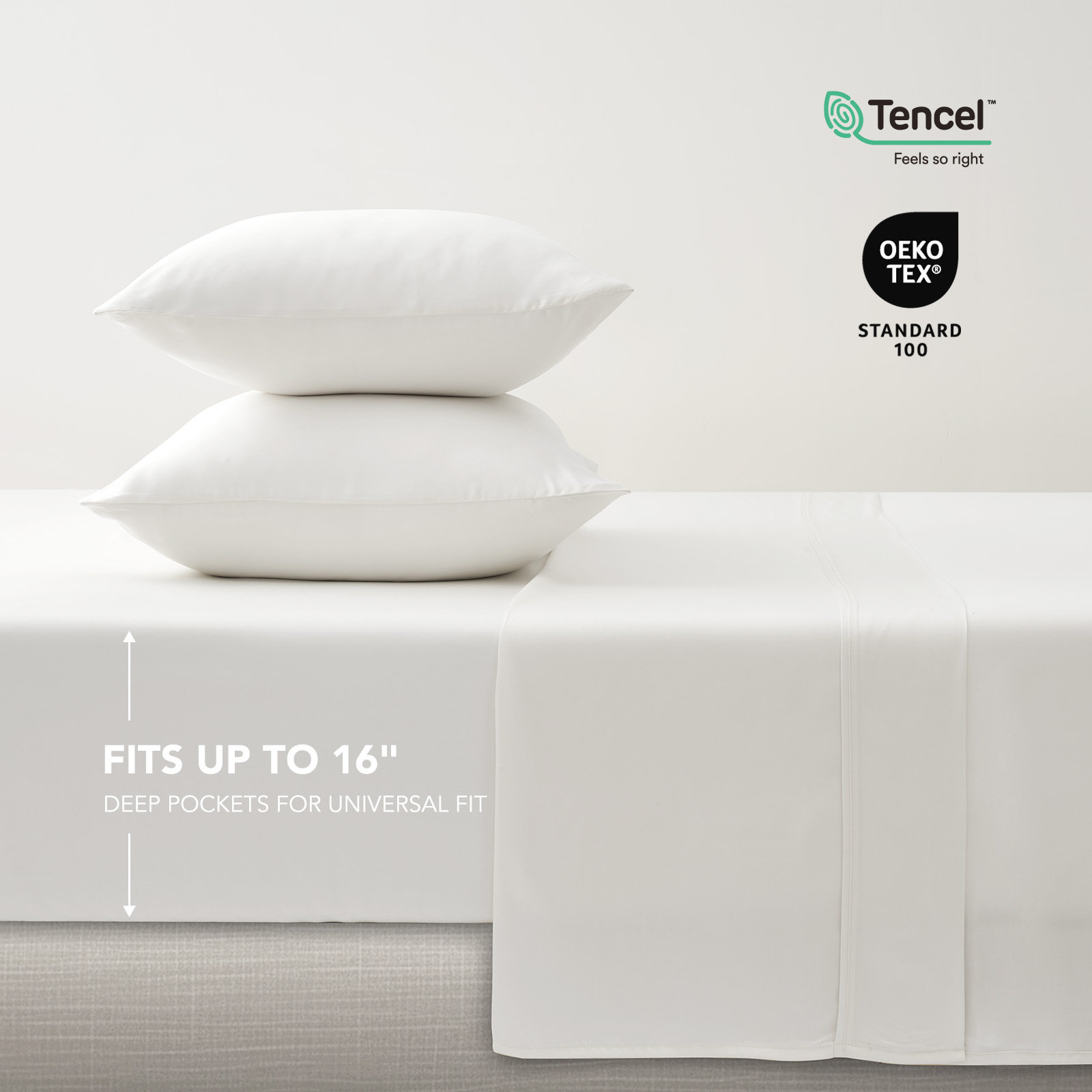 Tencel Sheet Set 4 Pieces, Snow White, Queen Sheet Set + 1 Fitted Sheet + 2  Pillowcases