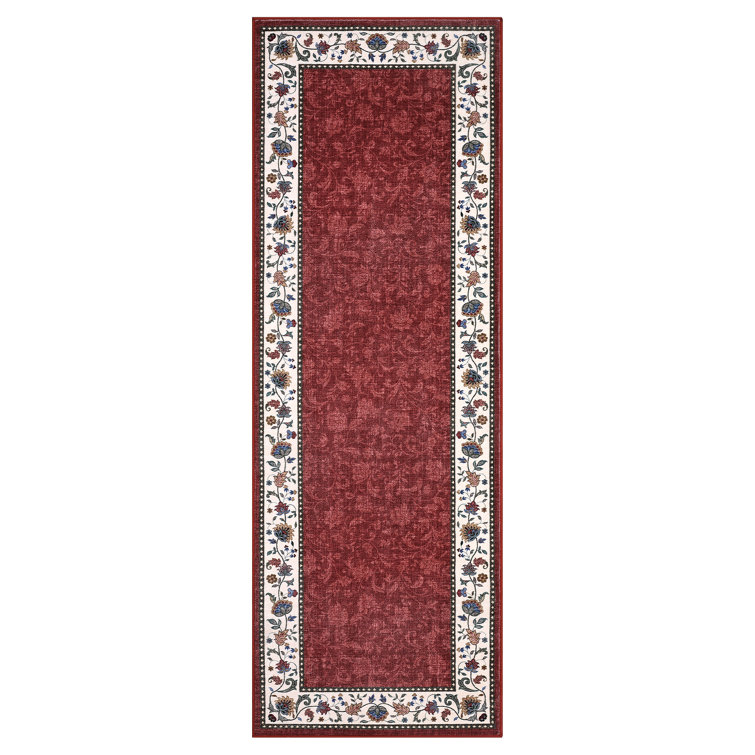 Farmhouse Floral Rug Washable Area Rug Non Slip, Soft Non Shedding Indoor Carpets, Low Pile Thin Foldable Printed Floor Mats, Bordered Carpet for Living Room Nursery Bedroom