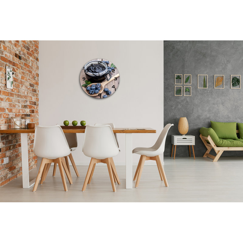 Jerrelle Glass Wall Clock, Black/Brown/Blue/Black