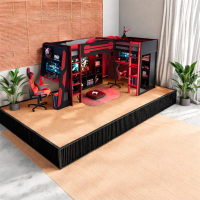 Lits en bois simples peu encombrants avec lumières RVB et rangement pour les joueurs